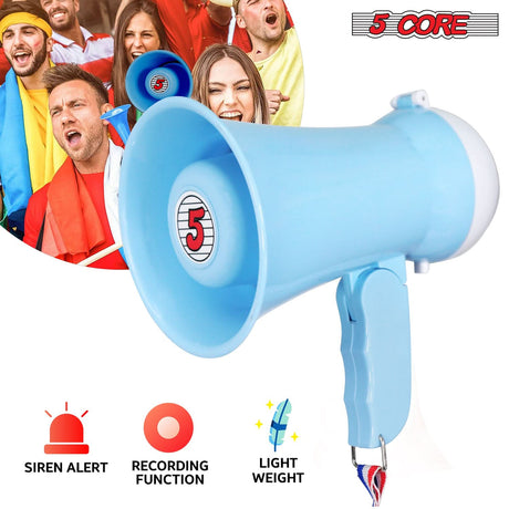 5Core Megaphone 15W Bull Horn Kids PA Speaker w 400 Yards Range Siren Lightweight Loud Mini Megafono