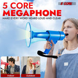5 Core Megaphone 50W Waterproof Bull Horn PA Speaker 800 Yard Range Flashlight