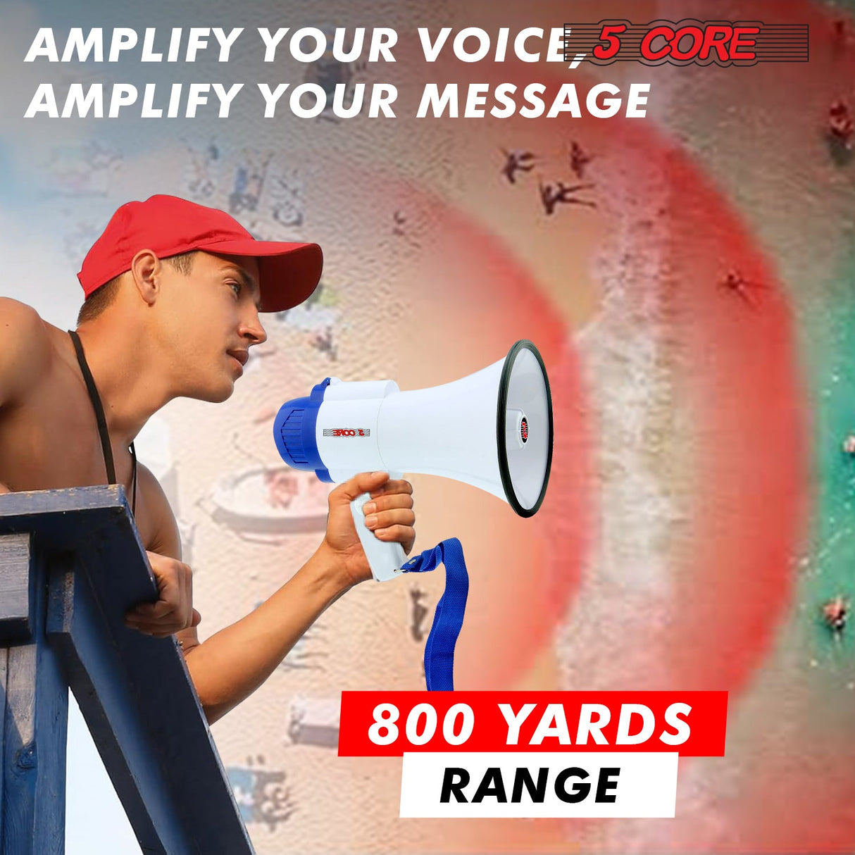 5Core Megaphone Bullhorn Speaker 30W Mini Bull Horn Battery Power Megafono 800 Feet USB