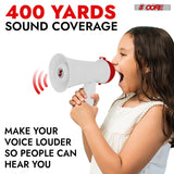5Core Megaphone Bullhorn Speaker 15W Mini Battery Power Bull horn w Siren 400 Yard Range White