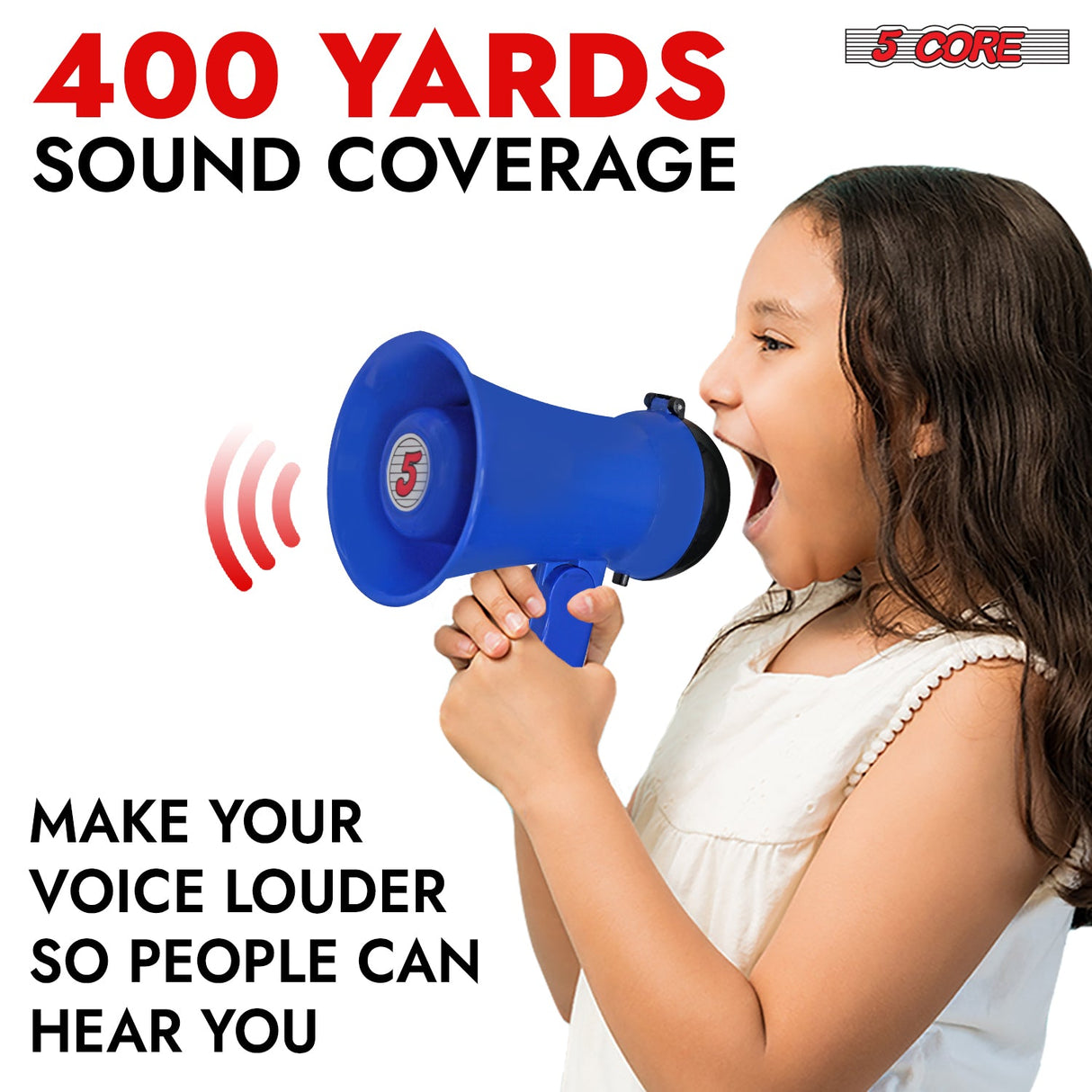 5Core Megaphone Bullhorn Speaker 15W Mini Battery Power Bull horn w Siren 400 Yard Range Blue