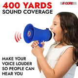 5Core Megaphone Bullhorn Speaker 15W Mini Battery Power Bull horn w Siren 400 Yard Range Blue