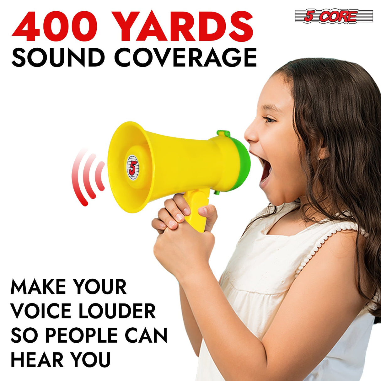 5Core Megaphone Bullhorn Speaker 15W Mini Battery Power Bull horn w Siren 400 Yard Range Yellow