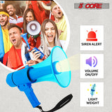 5Core Megaphone Bullhorn Speaker w Siren LED Light Adjustable Volume Bull Horn BLUE