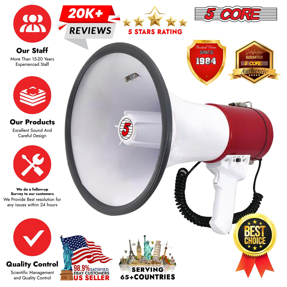 5Core Megaphone Bullhorn Speaker 50W Bull Horn Cheer Megafono 1200 Yards