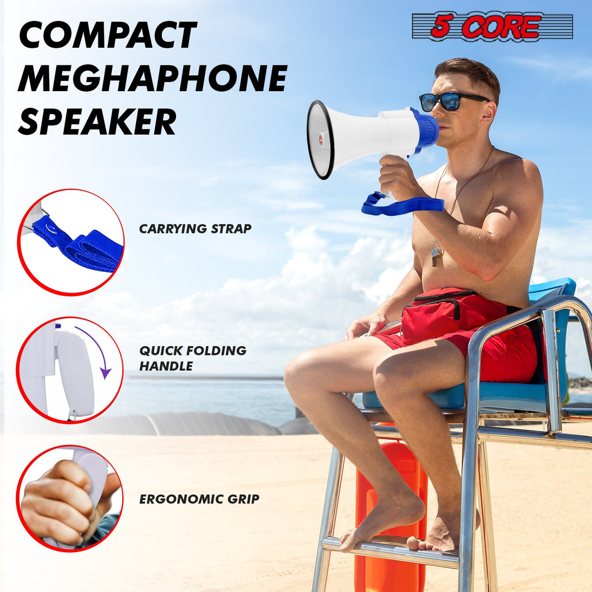 5Core Megaphone Bullhorn Speaker 30W Mini Bull Horn Battery Power Megafono 800 Feet USB