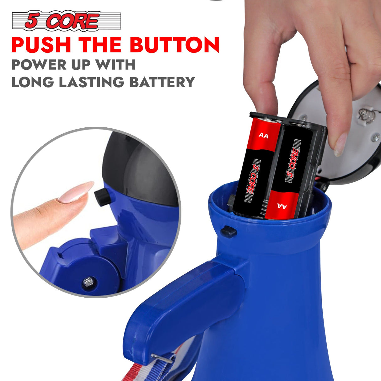 5Core Megaphone Bullhorn Speaker 15W Mini Battery Power Bull horn w Siren 400 Yard Range Blue