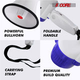 5 Core Megaphone 30W Bull Horn PA Speaker w 800 Yards Range USB Loud Siren Voice Amplifier Portable