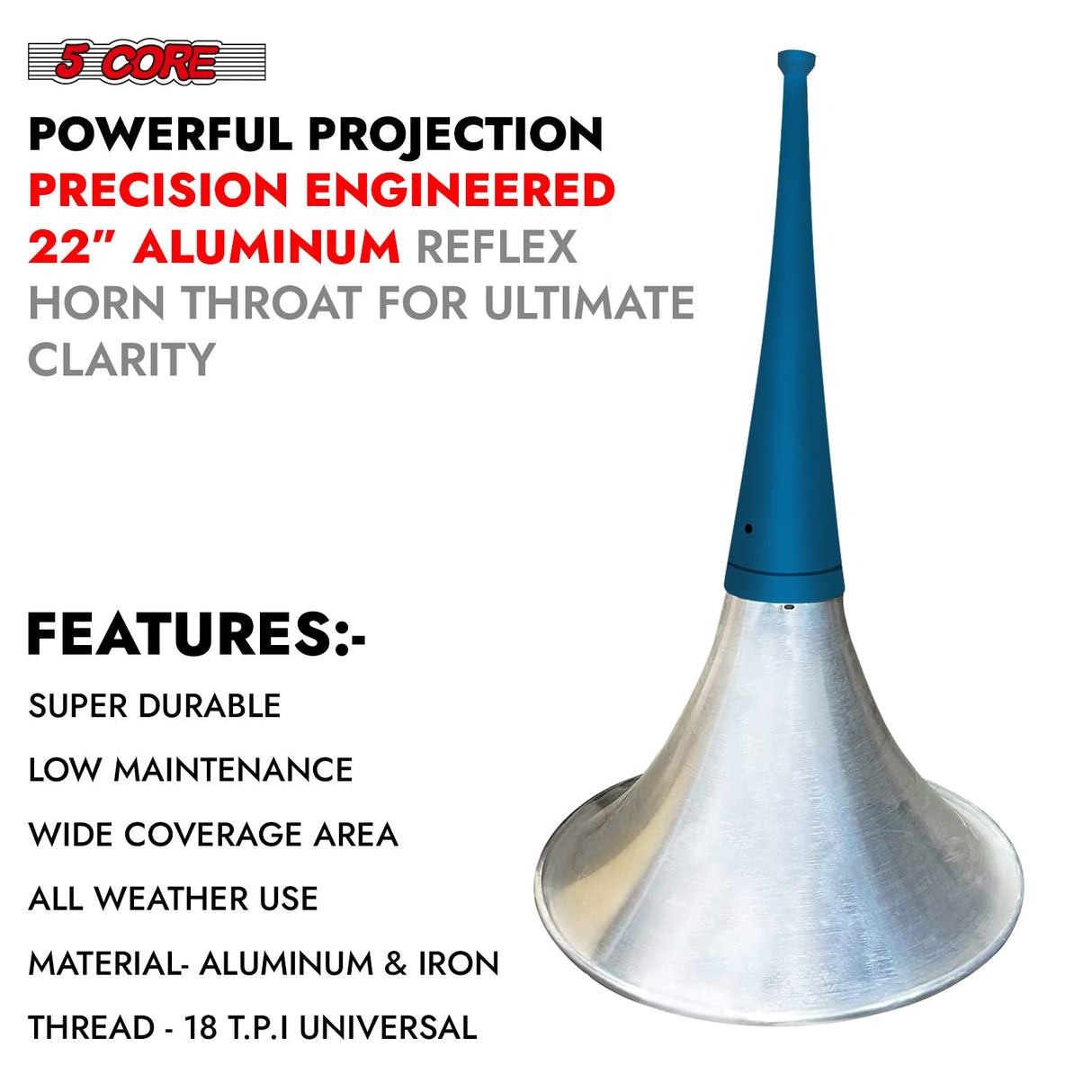 5 Core PA Horn Speaker 800W PMPO Compression Driver in 22 Inch Trumpet Throat Loud Audio System