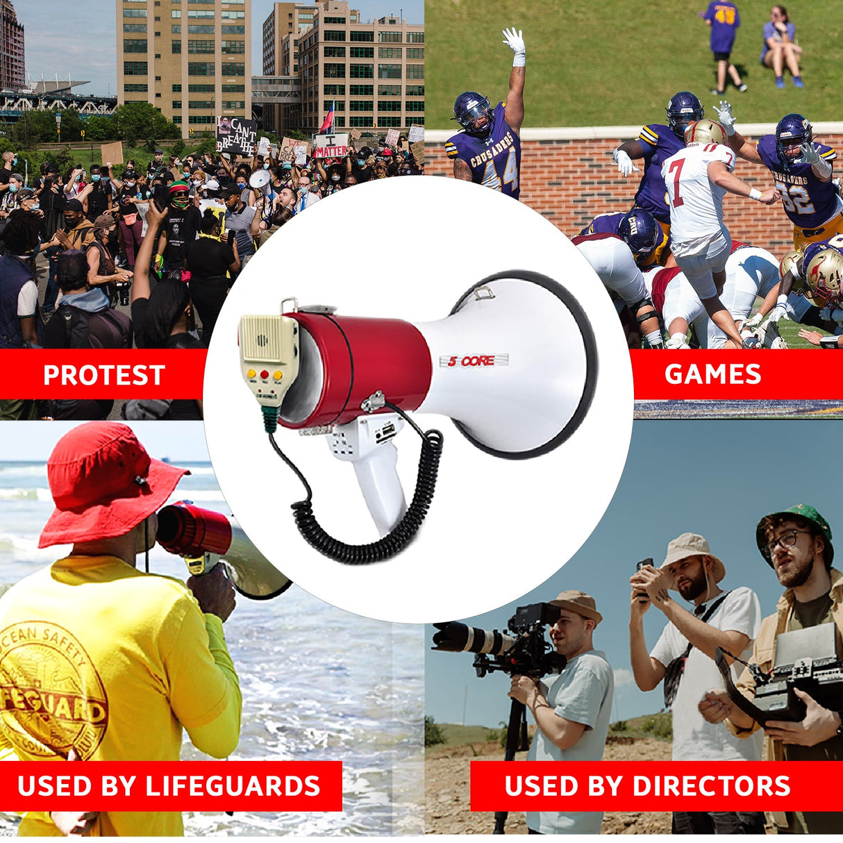 5Core Megaphone Bullhorn Speaker 50W Bull Horn Cheer Megafono 1200 Yards