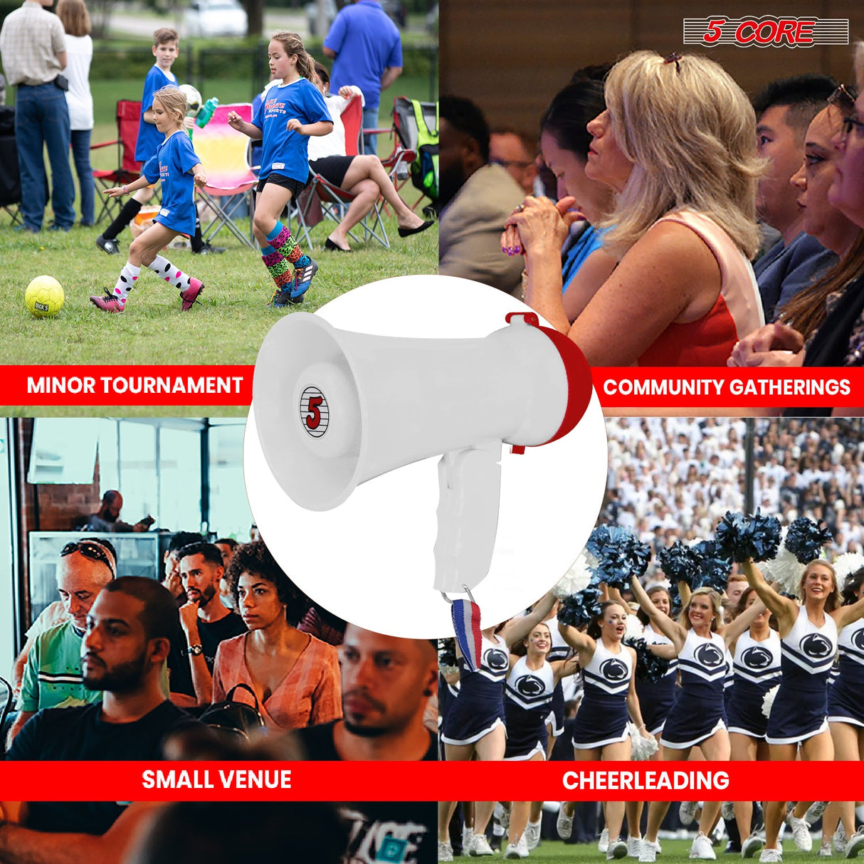 5Core Megaphone Bullhorn Speaker 15W Mini Battery Power Bull horn w Siren 400 Yard Range White