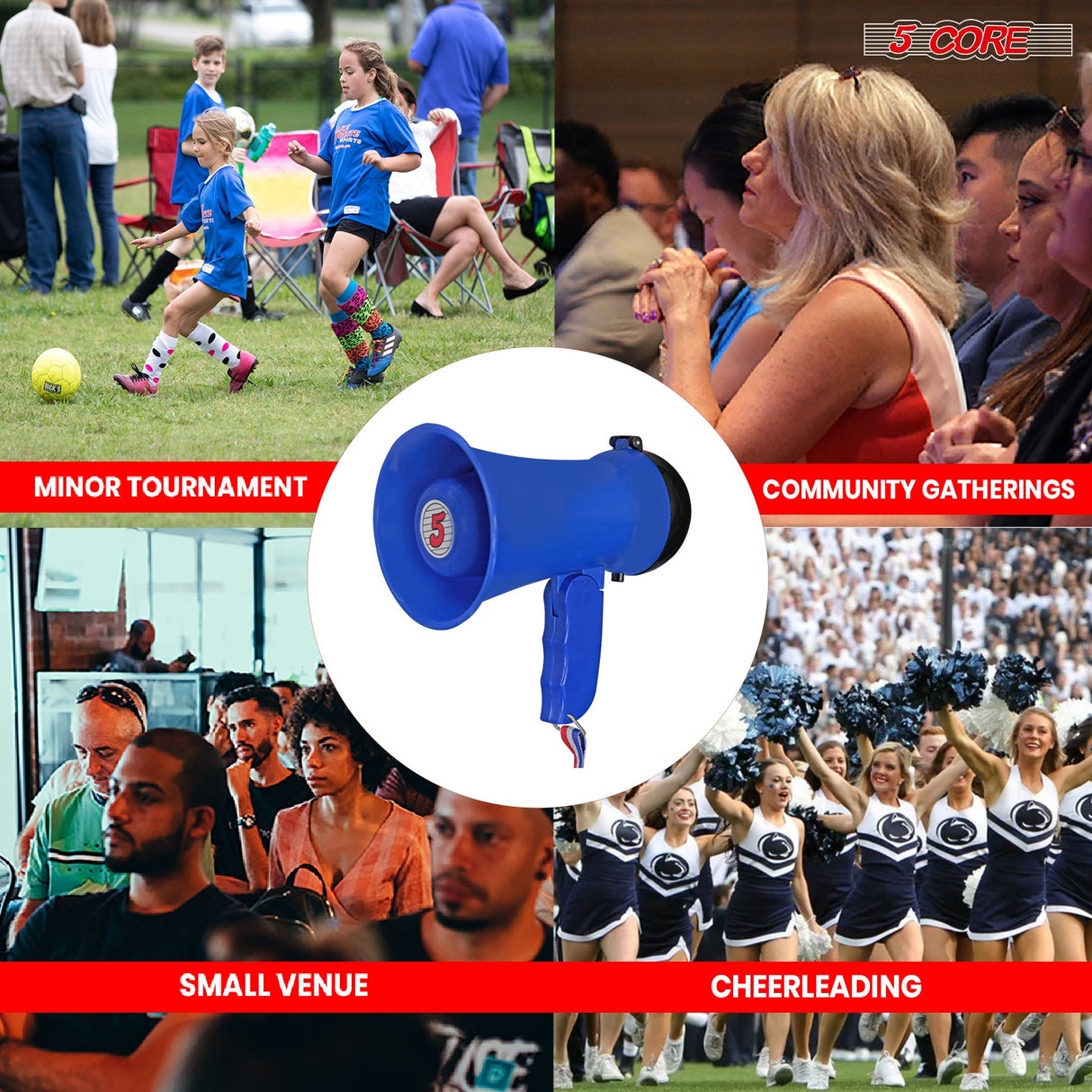 5Core Megaphone Bullhorn Speaker 15W Mini Battery Power Bull horn w Siren 400 Yard Range Blue