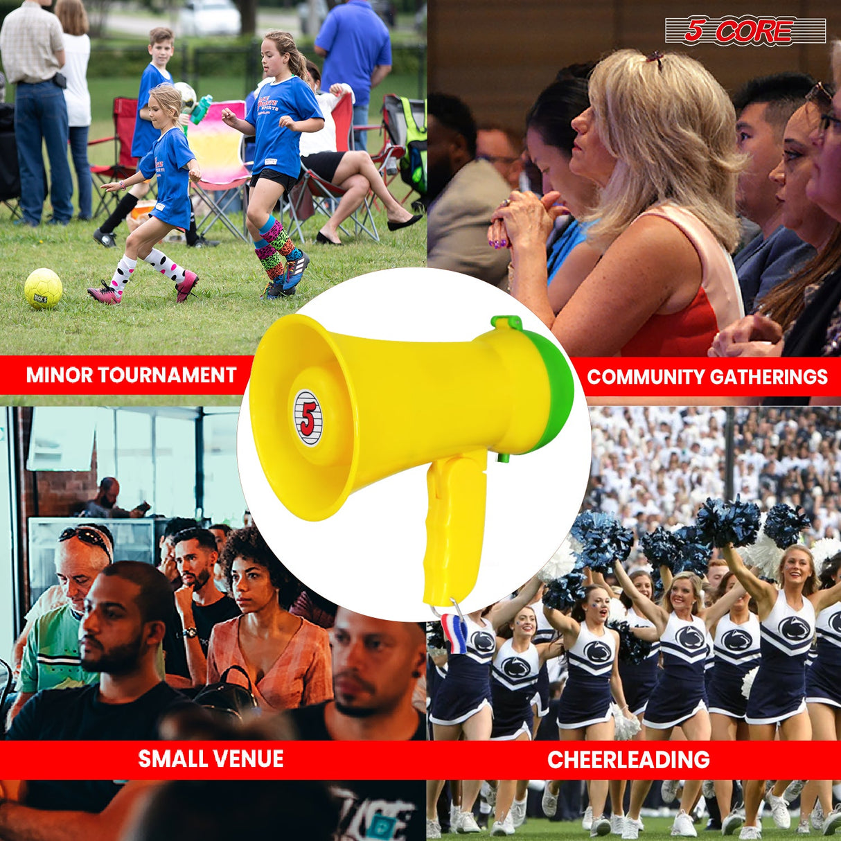 5Core Megaphone Bullhorn Speaker 15W Mini Battery Power Bull horn w Siren 400 Yard Range Yellow