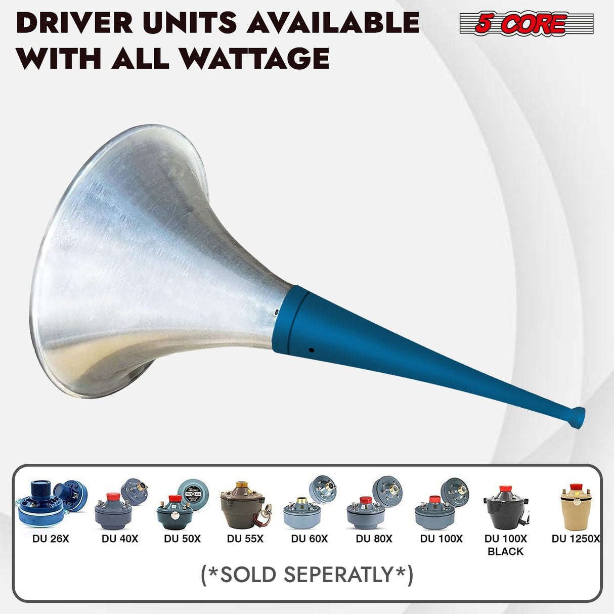 5 Core PA Horn Speaker 800W PMPO Compression Driver in 22 Inch Trumpet Throat Loud Audio System