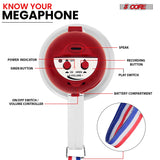 5Core Megaphone Bullhorn Speaker 15W Mini Battery Power Bull horn w Siren 400 Yard Range White