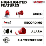 5 Core Megaphone 30W Bull Horn PA Speaker w 800 Yard Range Siren Loud Megafono for Sports & Coaches