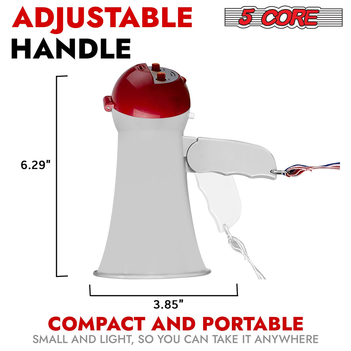 5Core Megaphone Bullhorn Speaker 15W Mini Battery Power Bull horn w Siren 400 Yard Range White