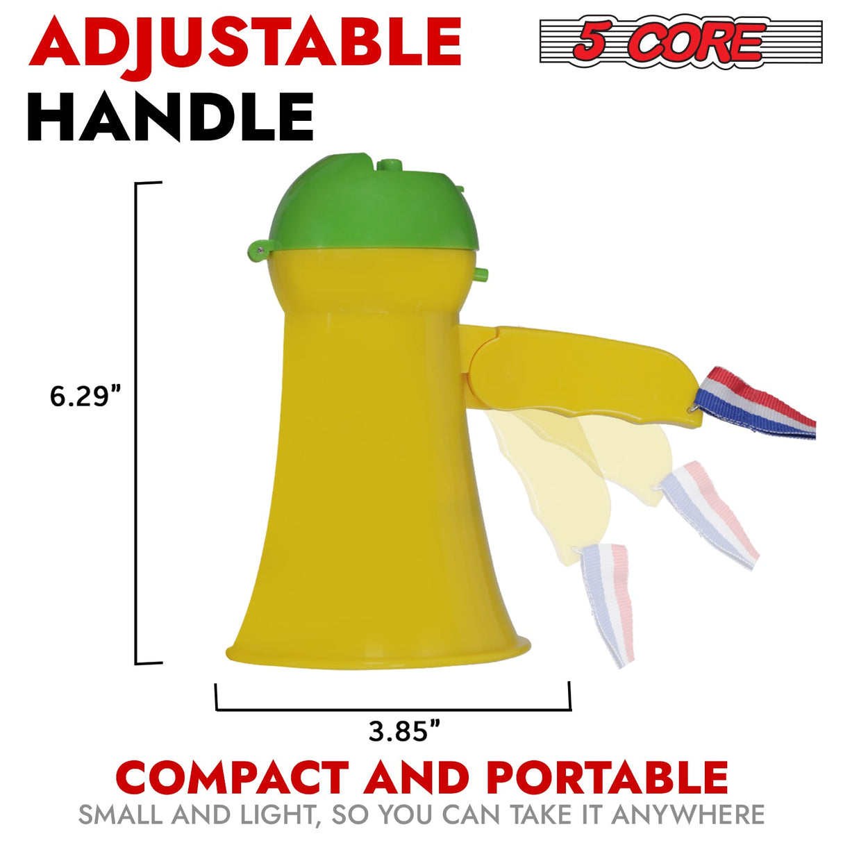 5Core Megaphone Bullhorn Speaker 15W Mini Battery Power Bull horn w Siren 400 Yard Range Yellow