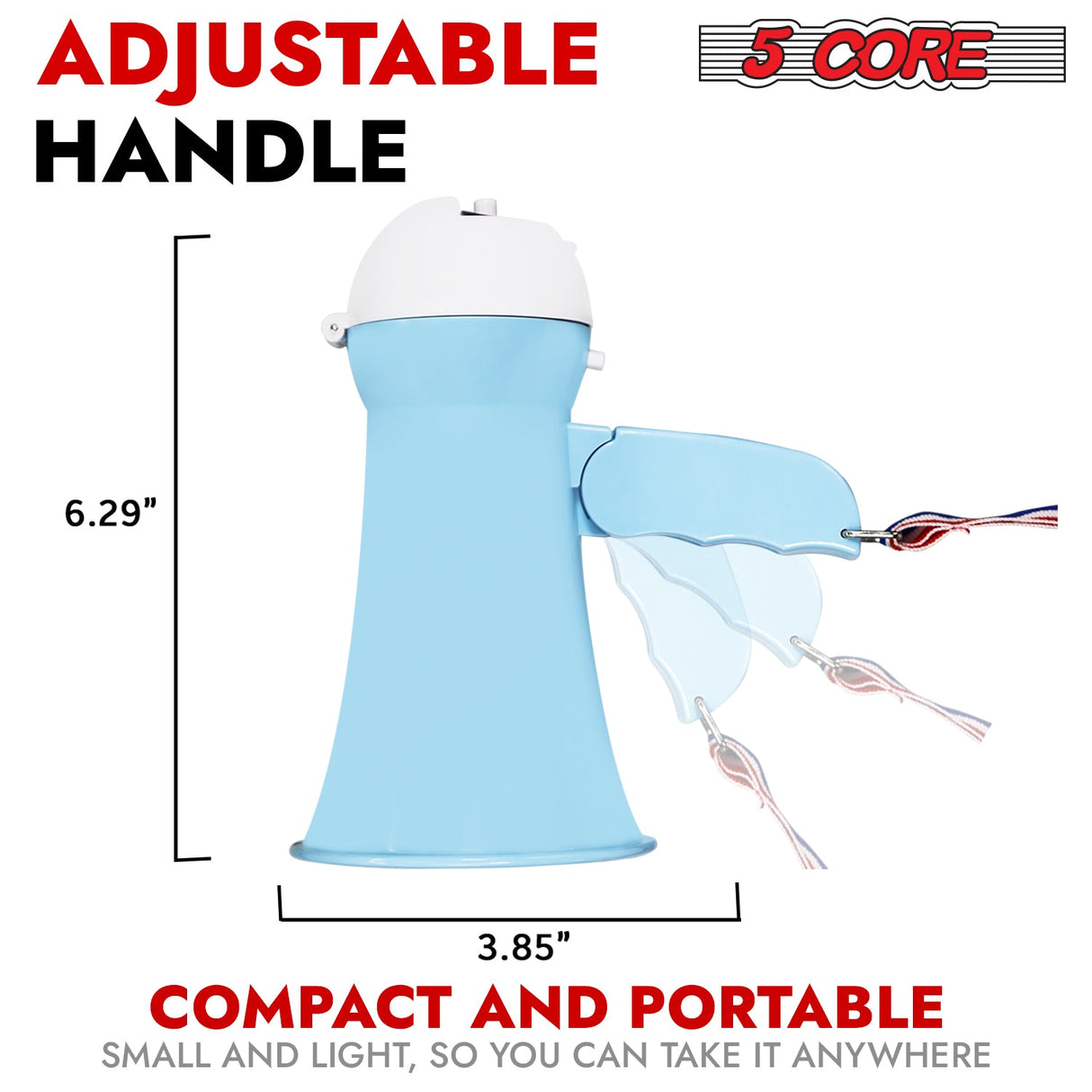 5 Core Megaphone Bullhorn Speaker 15W Mini Battery Power Bull horn w Siren 400 Yard Range SKY BLUE