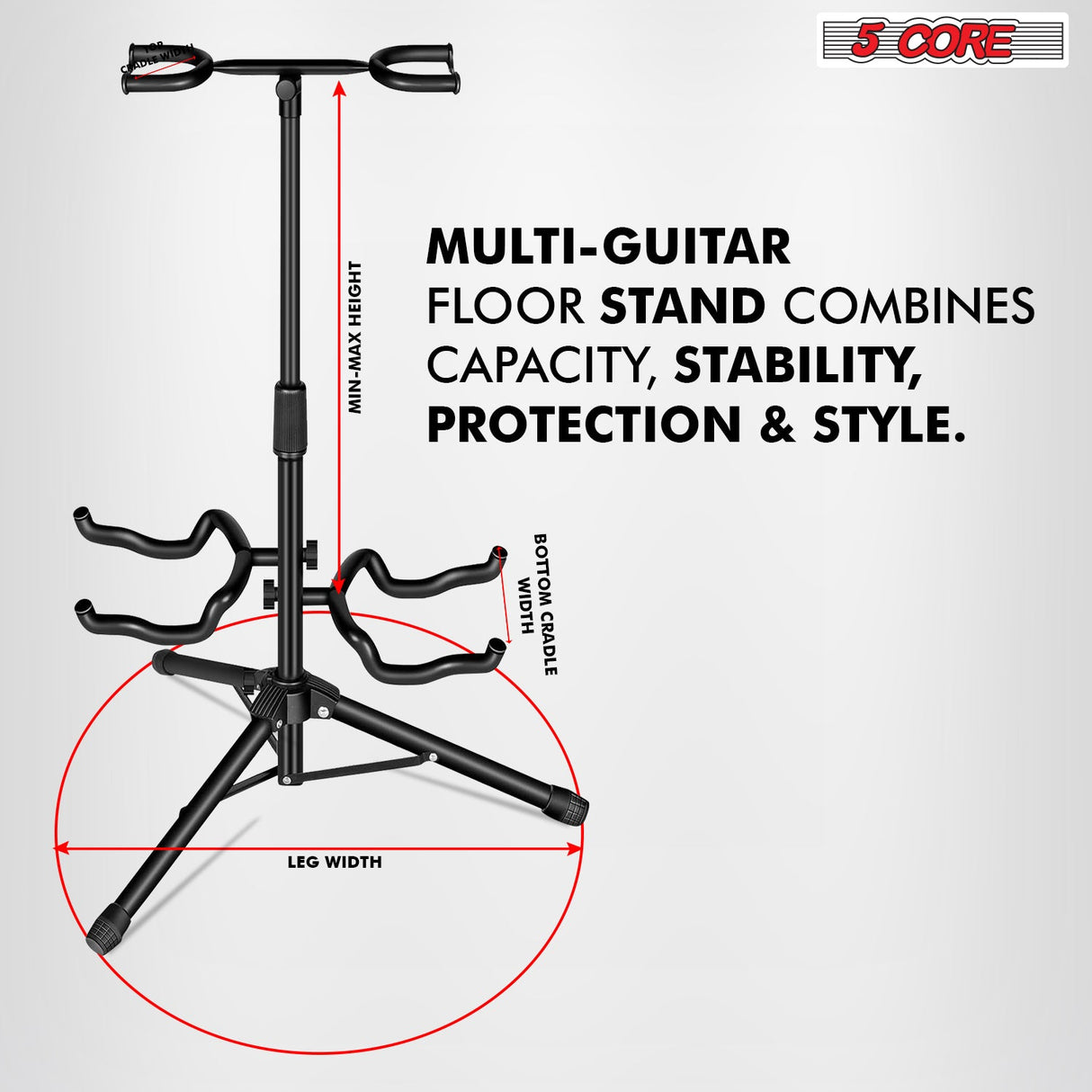 5Core Guitar Stand Floor Tripod Portable Adjustable Multi Guitars Holder 2N1
