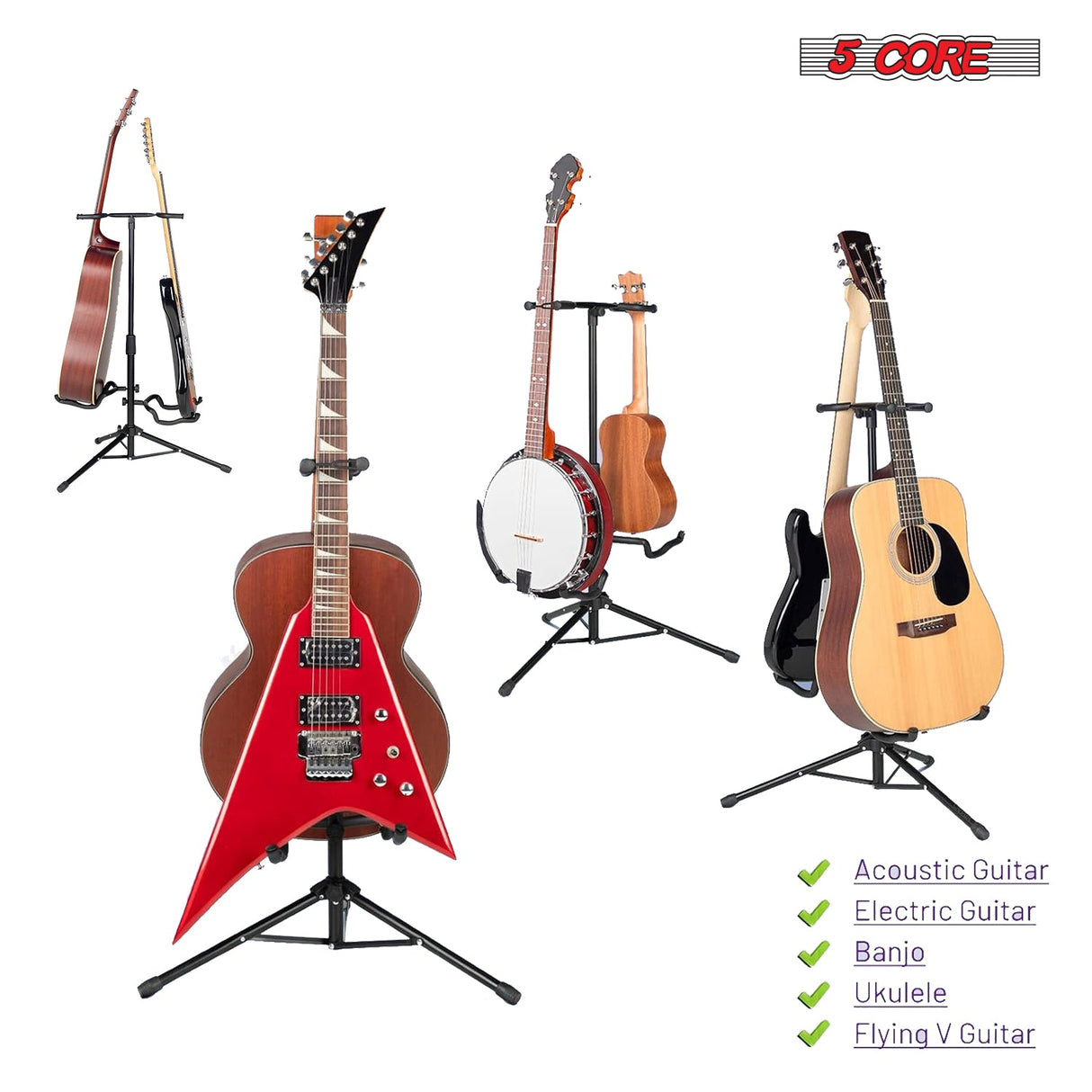5Core Guitar Stand Floor Tripod Portable Adjustable Multi Guitars Holder 2N1