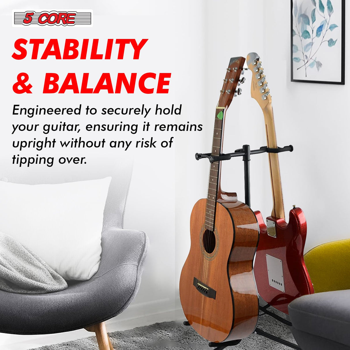 5Core Guitar Stand Floor Tripod Portable Adjustable Multi Guitars Holder 2N1