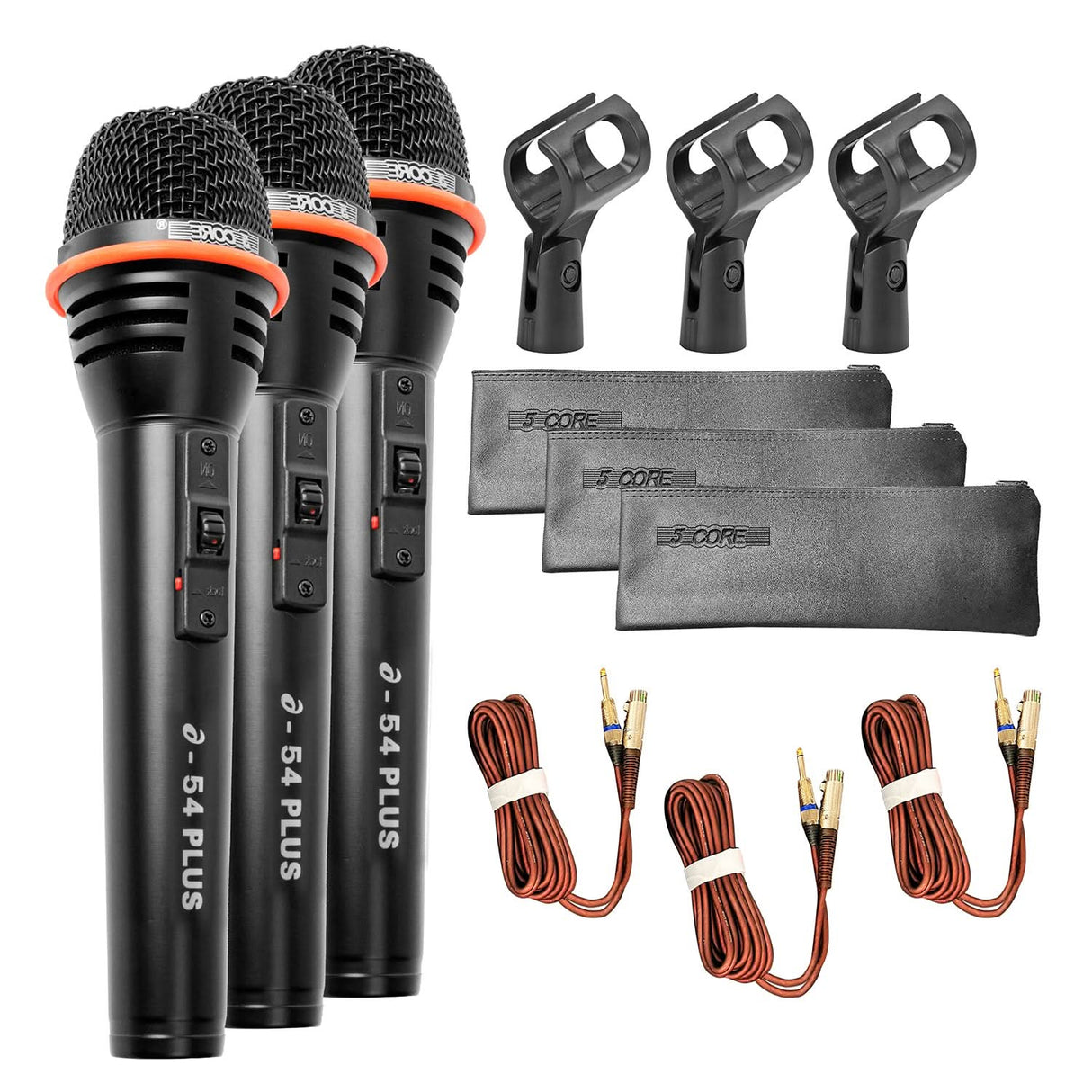 5 Core Microphone 3Pc Dynamic Vocal Handheld Mic Cardioid Singing Karaok Microfono  w On Off Switch