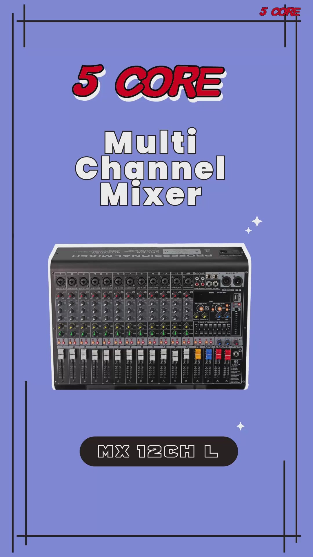 5 Core Audio Mixer 12 Channel DJ Equipment with Bluetooth USB Console Sound Board