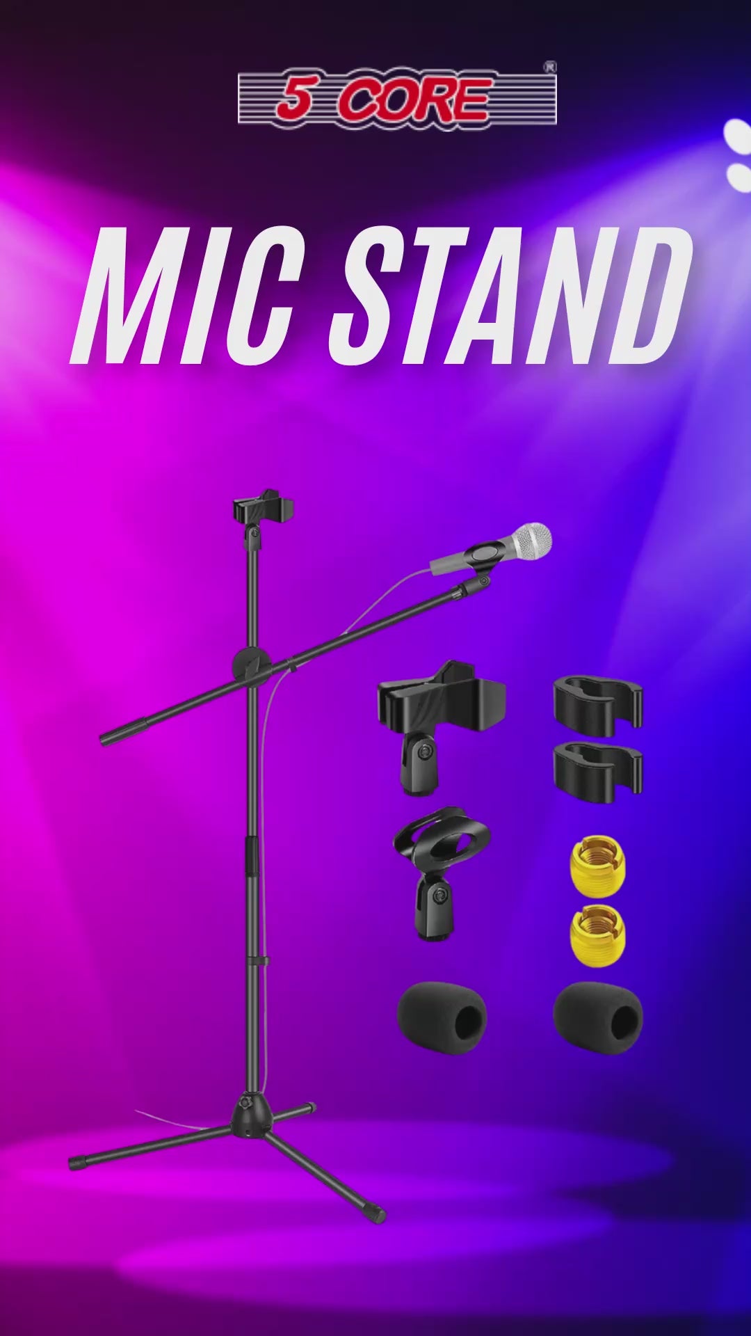5Core Tripod Mic Stand Adjustable Heavy Duty Floor Holder Microphone Boom Arm 1 PC