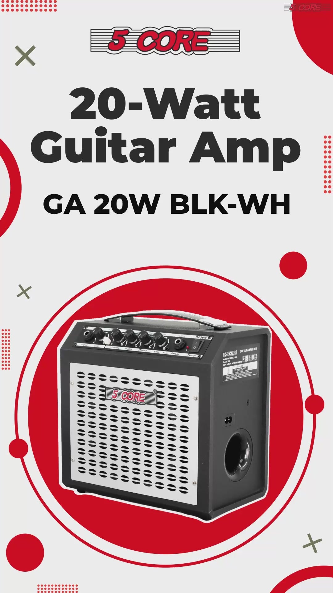 5 Core Guitar Amp 20W Electric Portable Mini Amplifier w Built in 6.5" Speaker Aux Headphone Jack