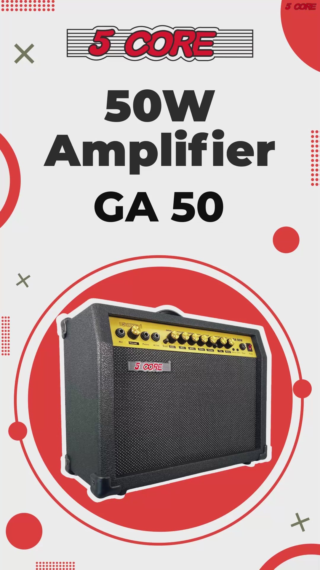 5 Core Guitar Amp 50 Watt  Electric Amplifier w Built in 8" Speaker Portable Mini Amps w Aux