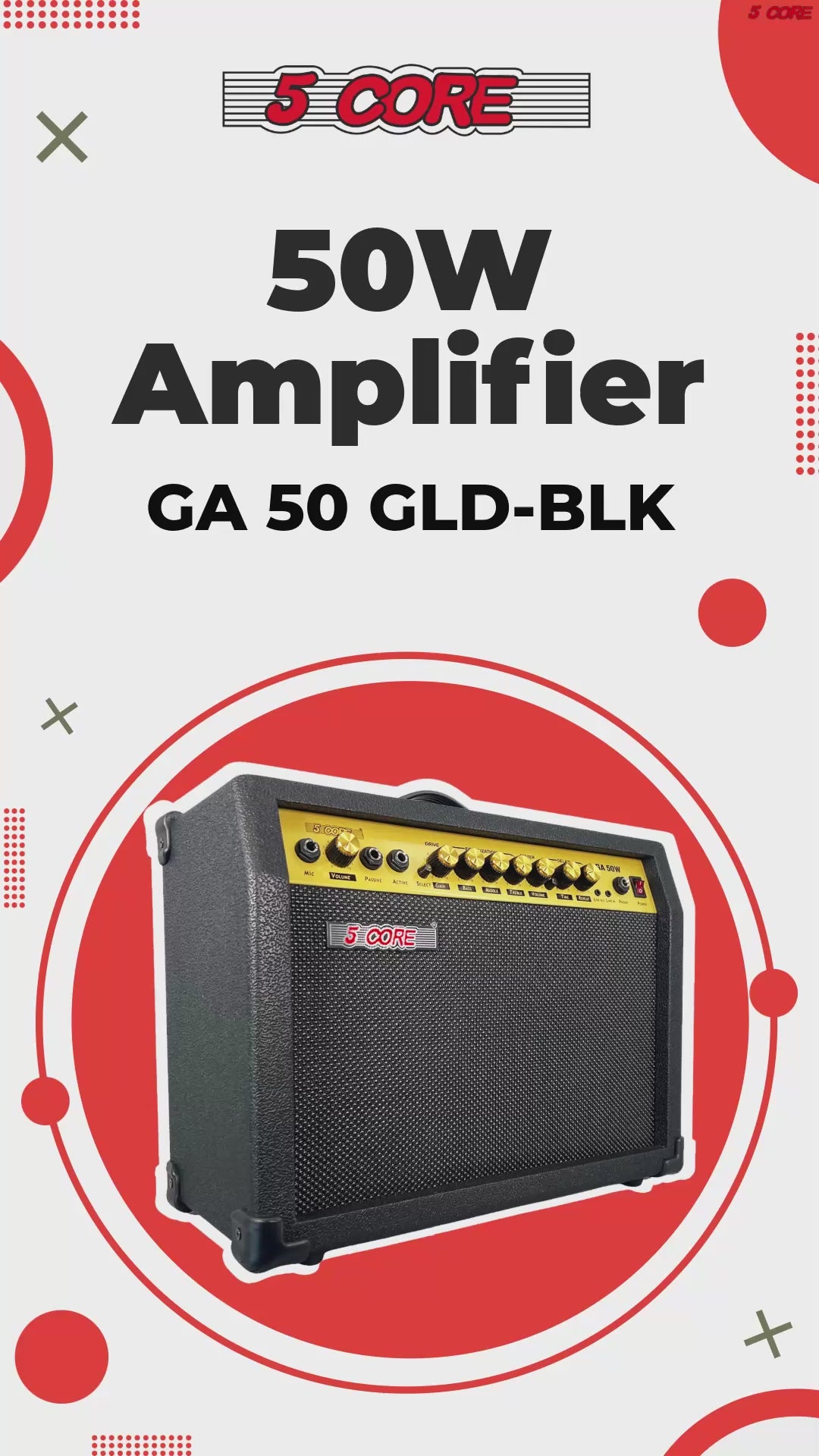 5 Core Guitar Amp 50 Watt  Electric Amplifier w Built in 8" Speaker Portable Mini Amps w Aux