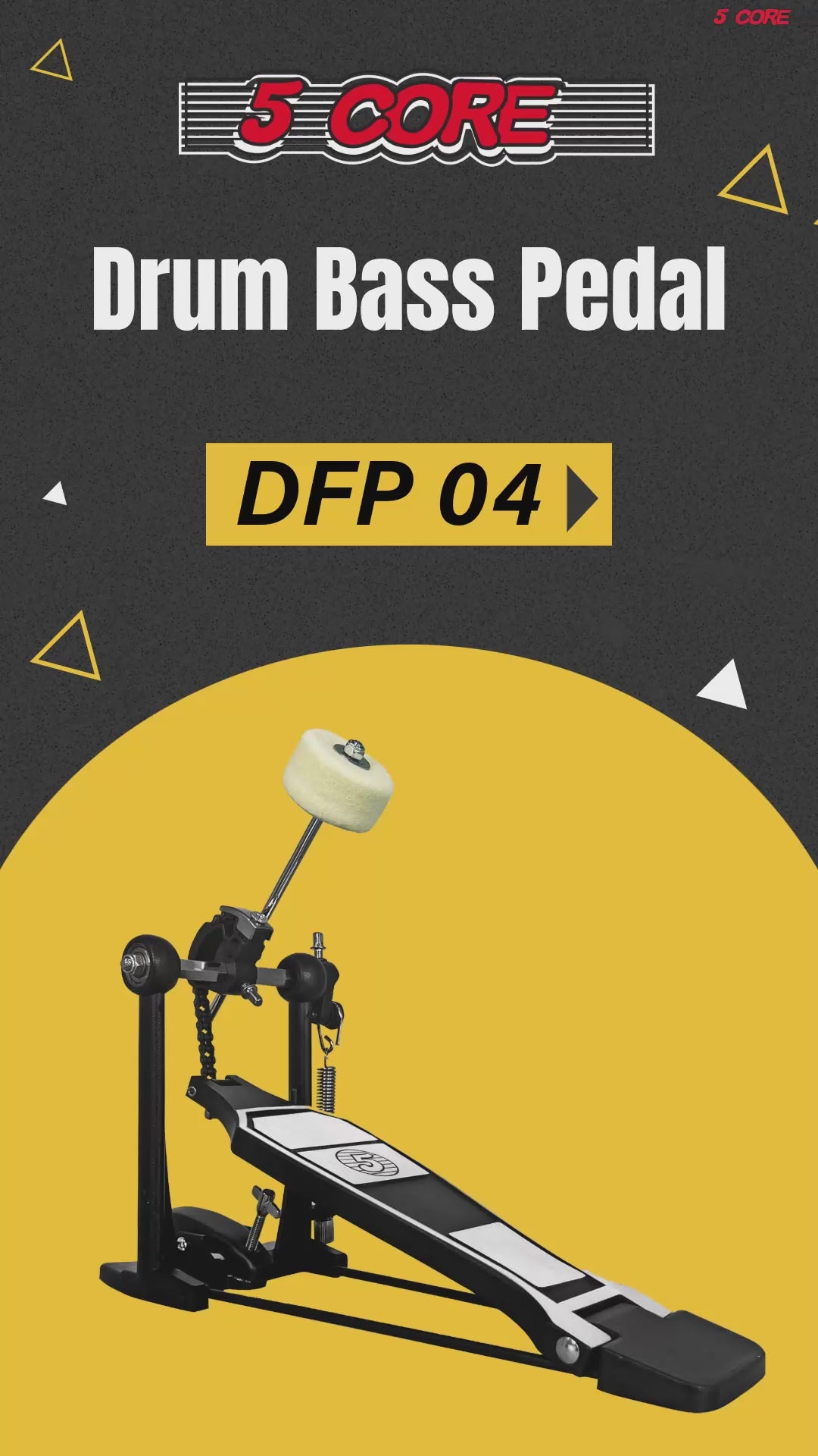 5 Core Bass Drum Pedal Mount Adjustable Felt Beater Head Single Chain Heavyduty Kick Drum Foot Pedal