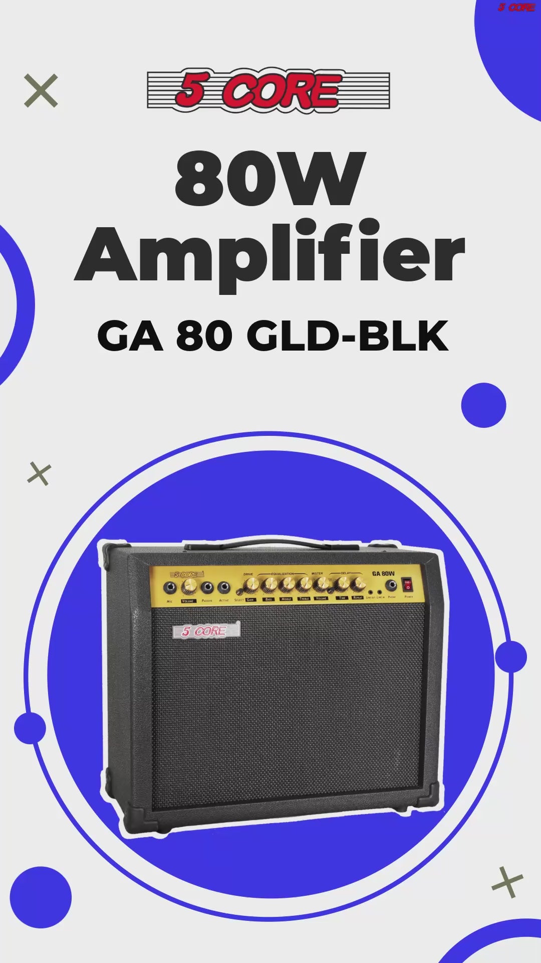 5 Core Guitar Amp 80 Watt  Electric Amplifier w Built in 10" Speaker Portable Mini Practice Amps