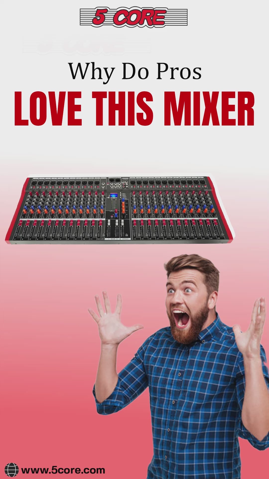 5Core Audio Mixer 24 Channel DJ Mixing Board Bluetooth USB Analog Professional Mezclador De Audio