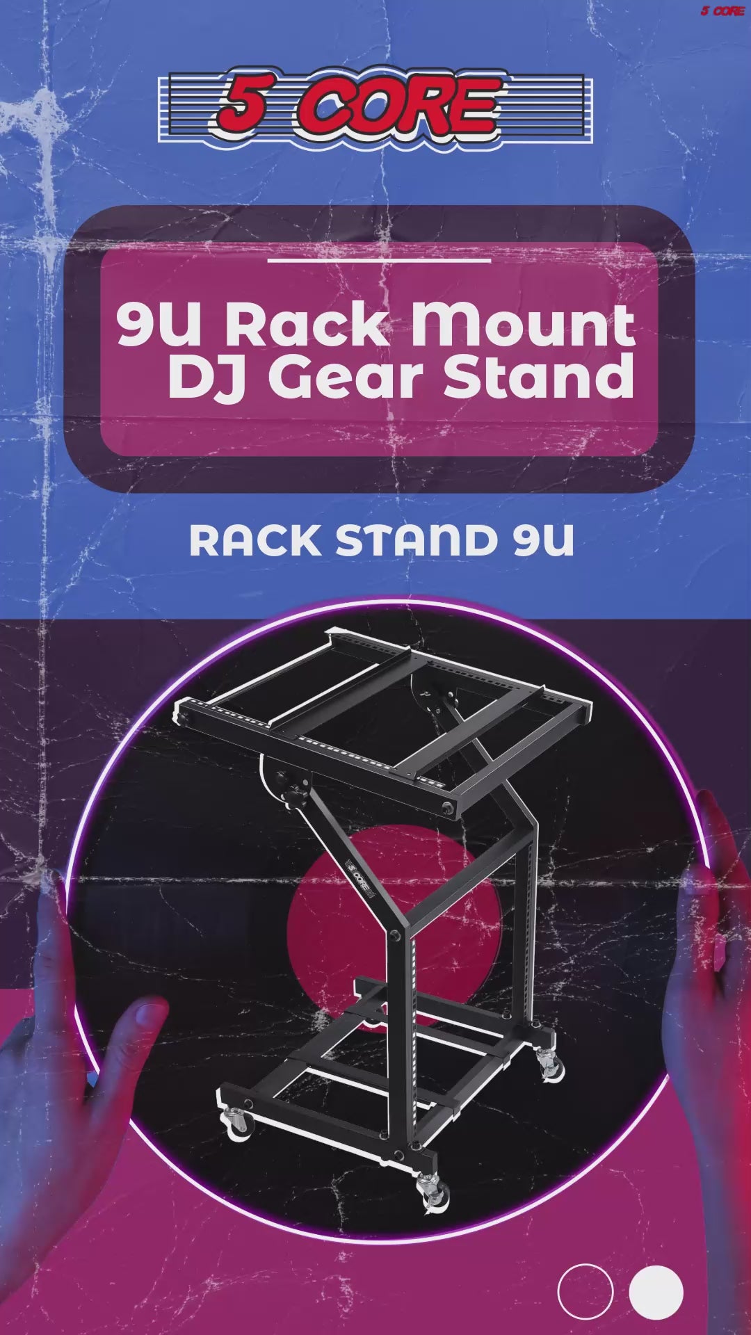 5Core DJ Mixer Stand 9U Adjustable Rack Mount Rolling Stage Cart Pro Audio Studio Equipment w Wheel