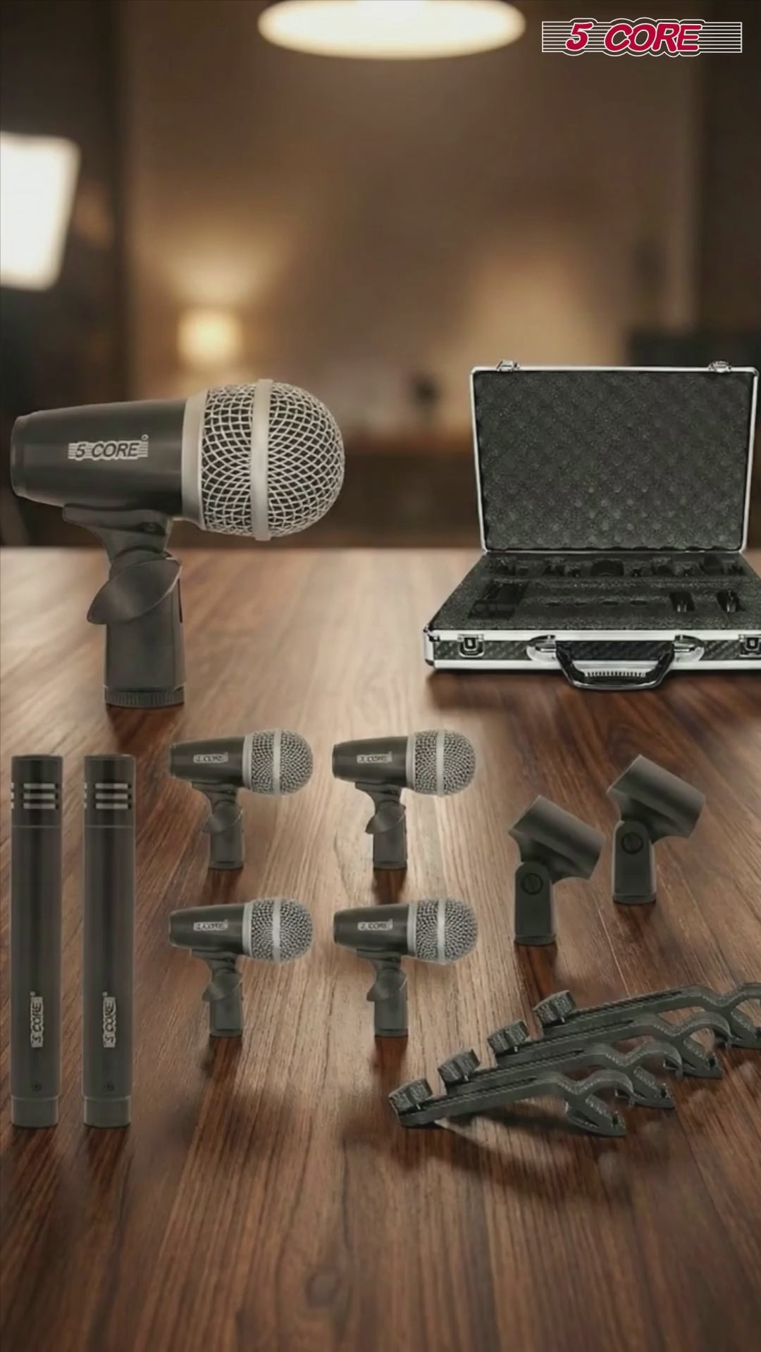 5Core Drum Mic Kit 7 Pcs Kick BassTom Snare Dynamic Mics Instrument Microphone Set BLACK