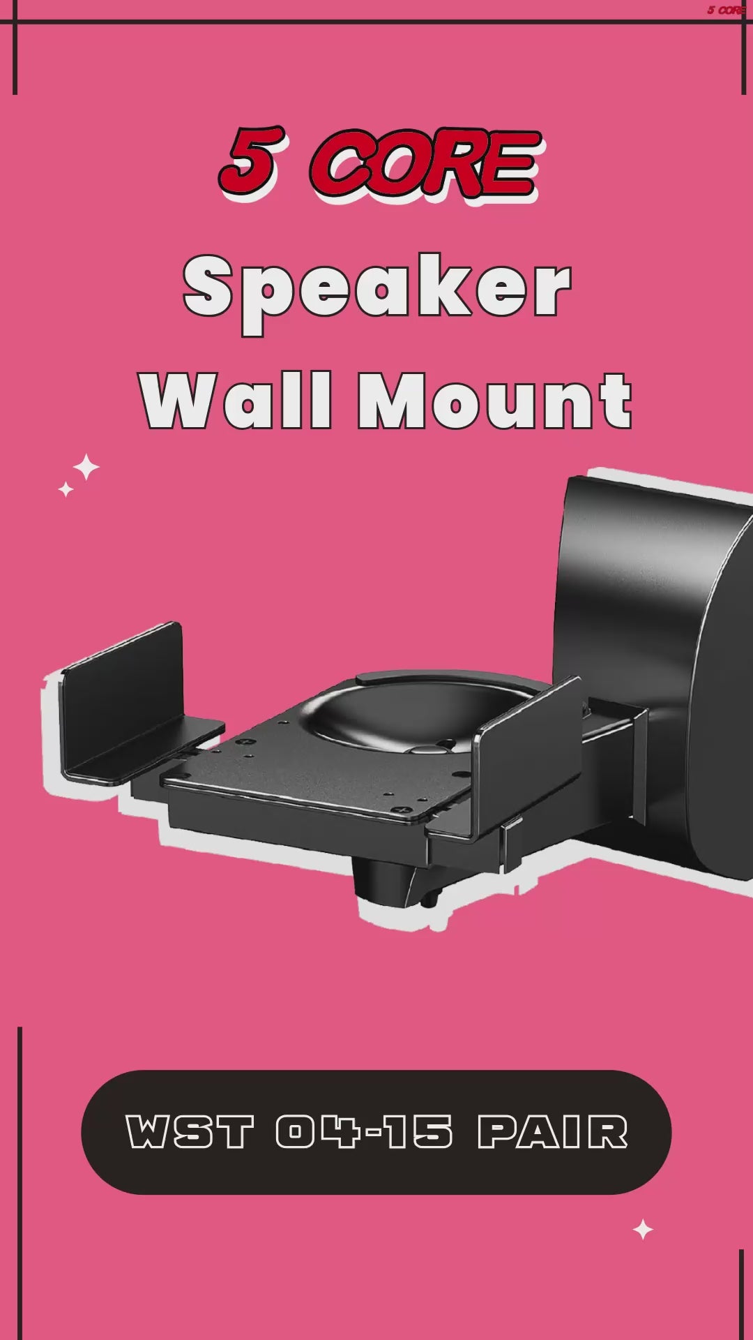 5Core Speaker Wall Mount Adjustable Swivel 15 Inch Space Bookshelf Brackets Pair