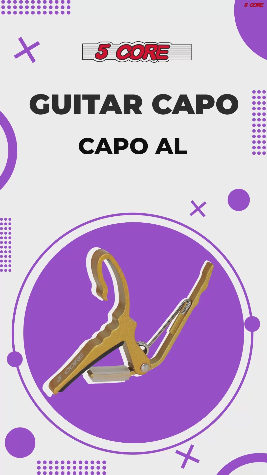 5Core Capo Aluminum Universal Guitar String Clip w Metal Spring + 6Pcs Guitar Picks + Carry Bag
