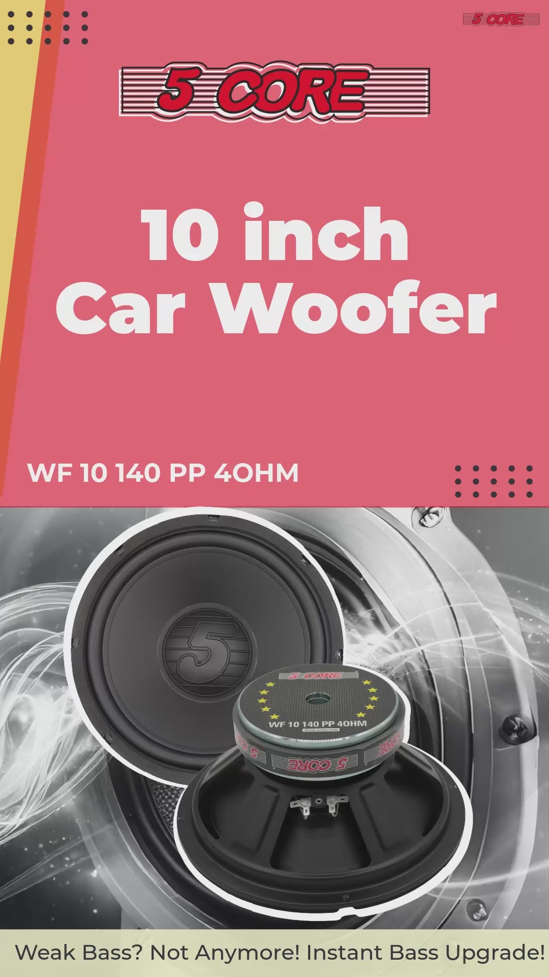 5 Core 10 Inch Woofer Pair 300W Car Subwoofer 4Ohm Replacement Deep Sub w Poly Cone
