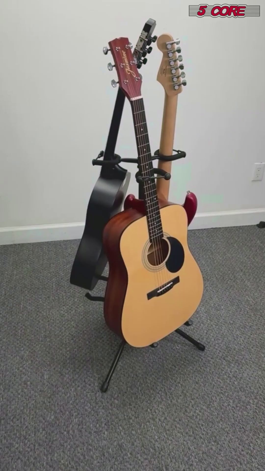 5 Core Guitar Stand Adjustable Triple Guitars Stands Floor w Neck Holder for Acoustic Electric Bass