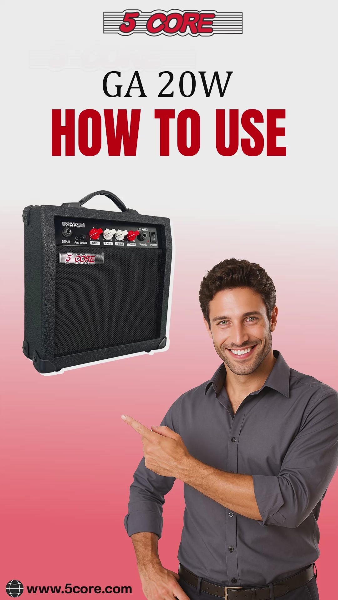 5 Core Guitar Amp 20W Electric Portable Mini Amplifier w Built in 6.5" Speaker Aux Headphone Jack