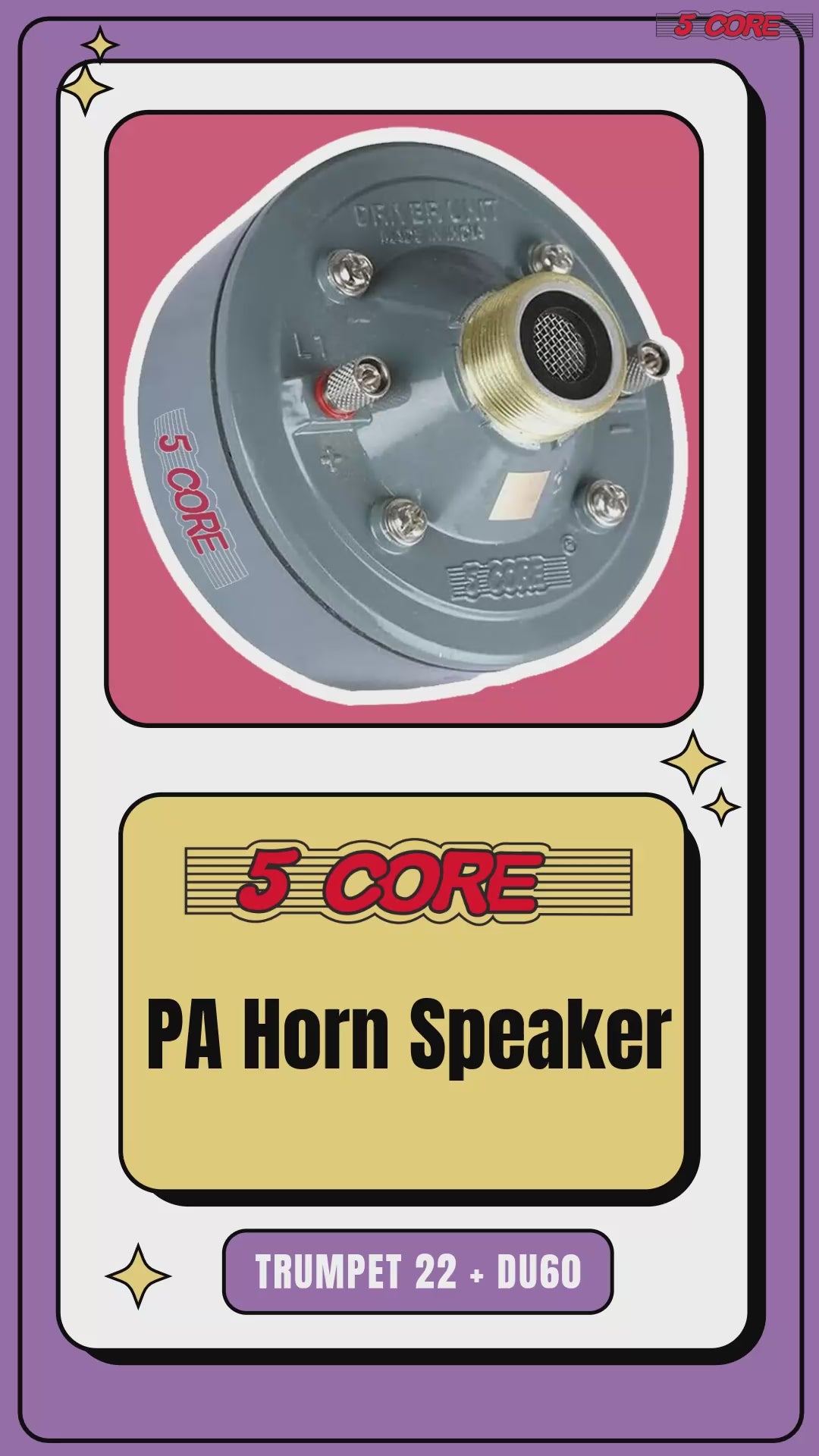 5 Core PA Horn Speaker 600W PMPO Compression Driver in 22 Inch Trumpet Throat Loud Audio System