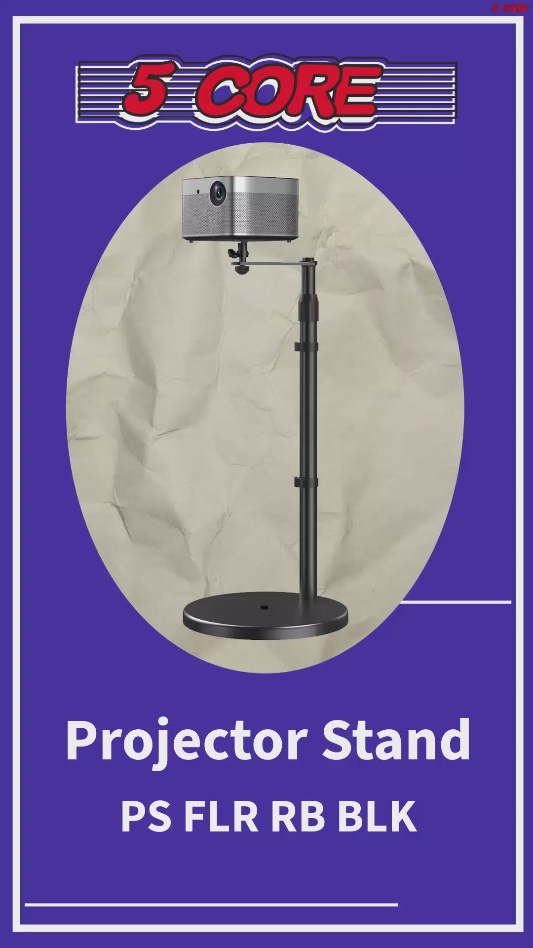 5Core Projector Stand Height Adjustable Mount Floor w 360° Swivel 3 Mounting Options