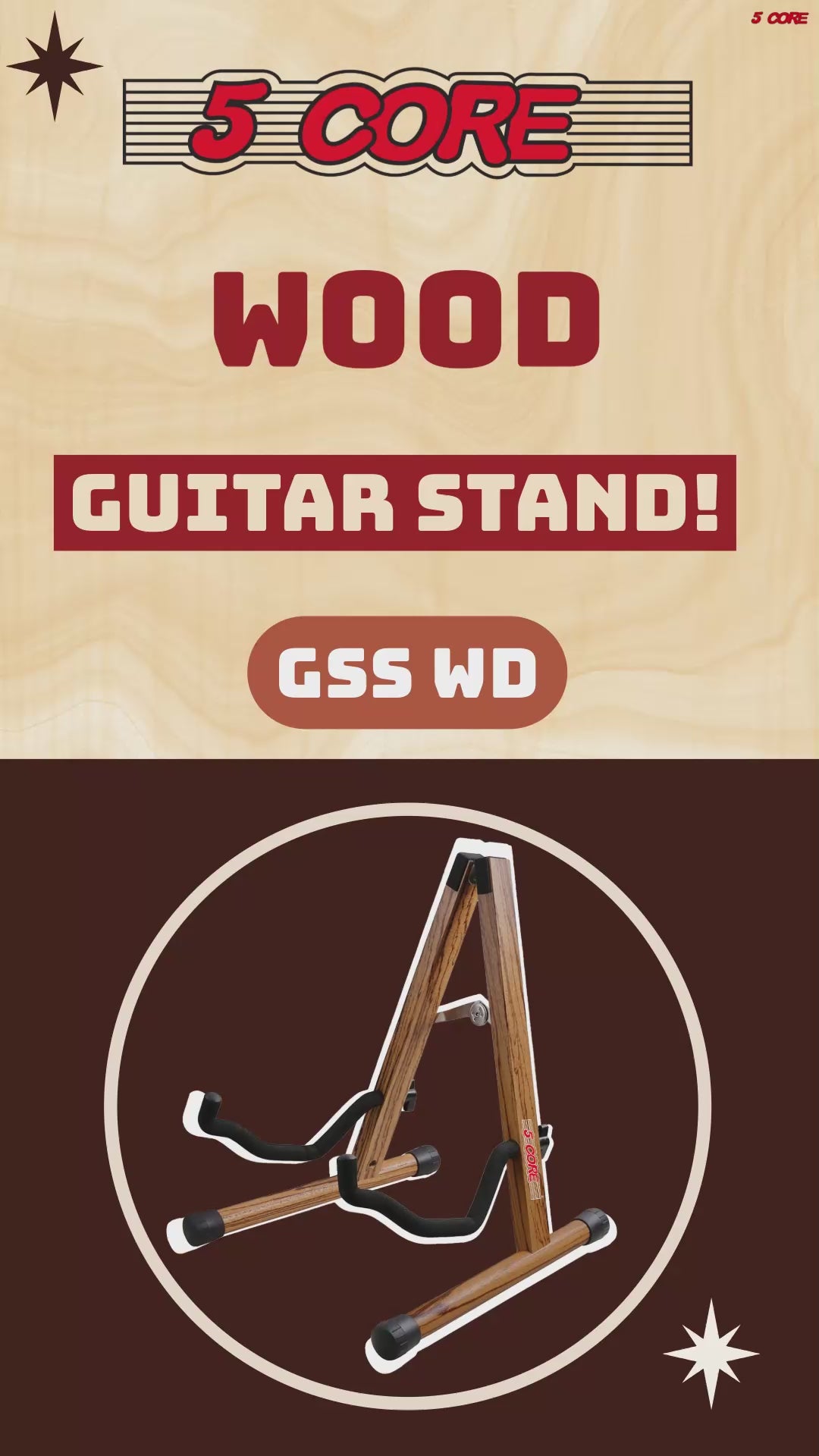 5Core Guitar Stand Floor Adjustable Solid Wood A Frame Universal Folding Acoustic Electric Bass Stands