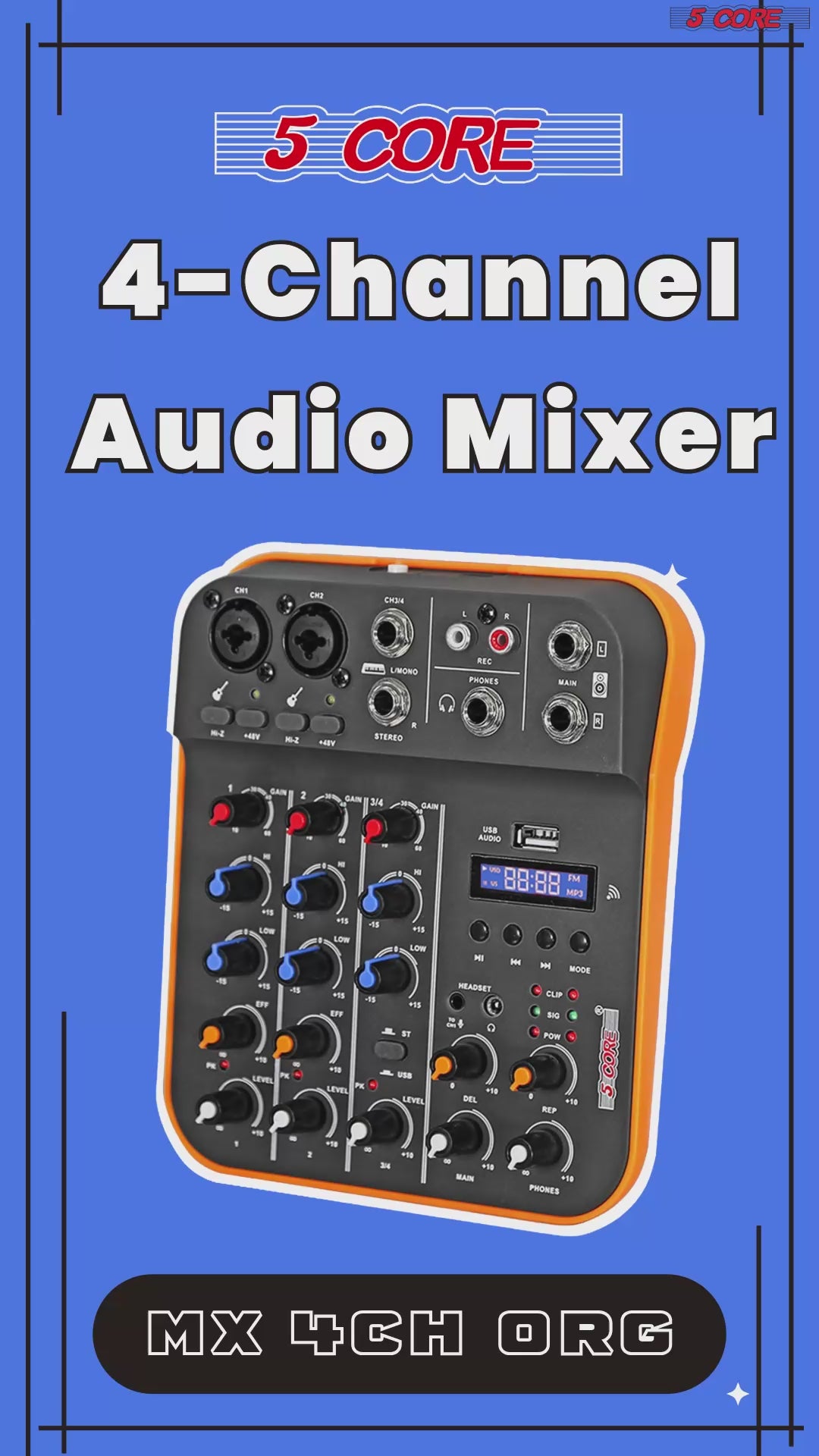 5 Core Audio Mixer 4 Channel DJ Equipment with Bluetooth USB Sound Board Console
