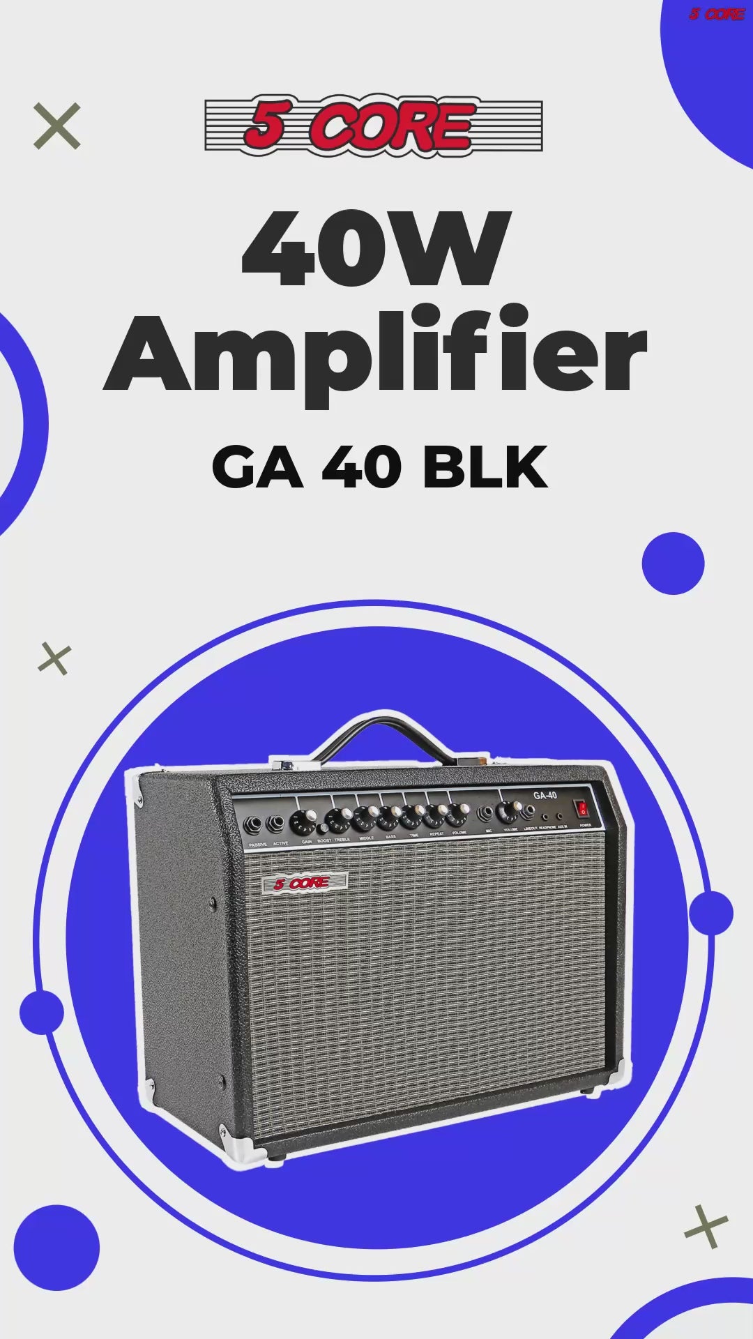 5 Core Guitar Amp 40W Electric Bass Acoustic Portable Amplifier Practice Amplificador