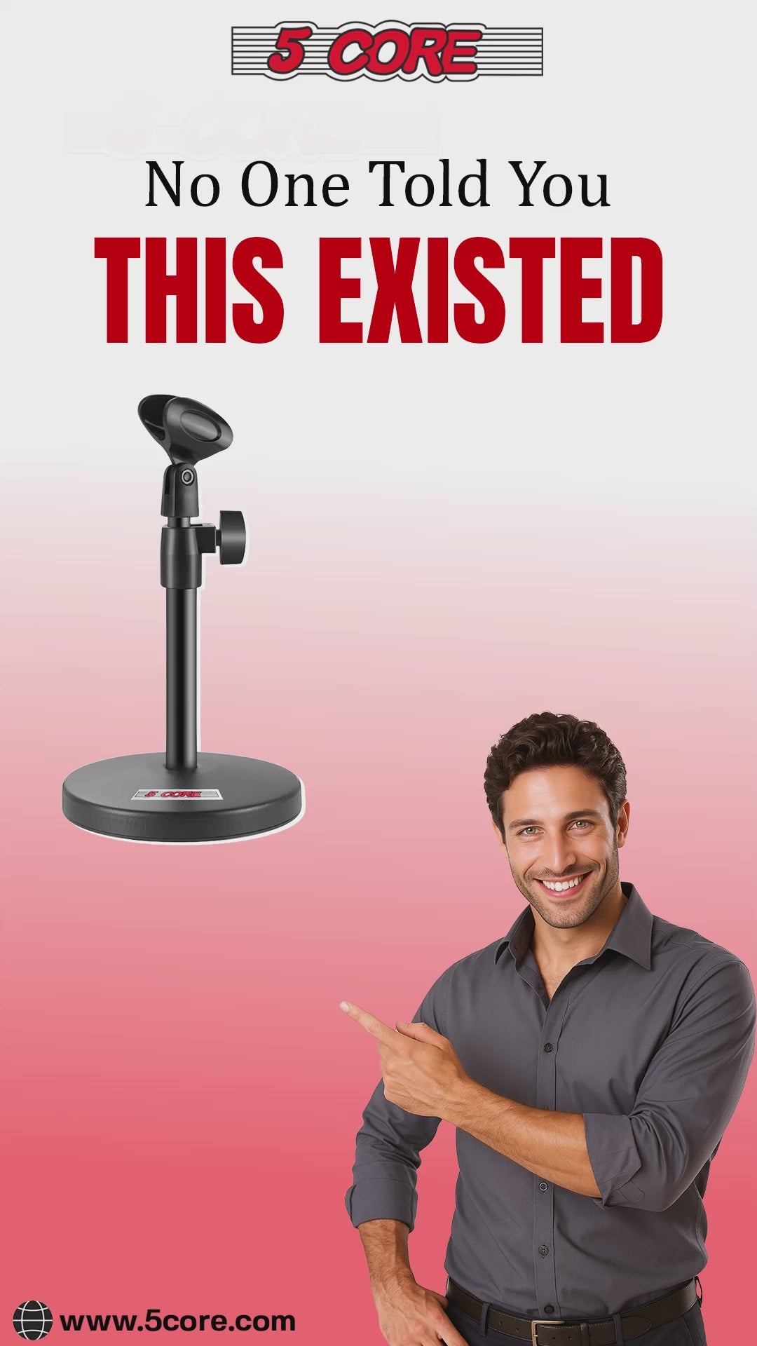 5 Core Mic Stand 3 in 1 Desktop Microphone Stands Adjustable Table Microfono Holder w Phone Clamp