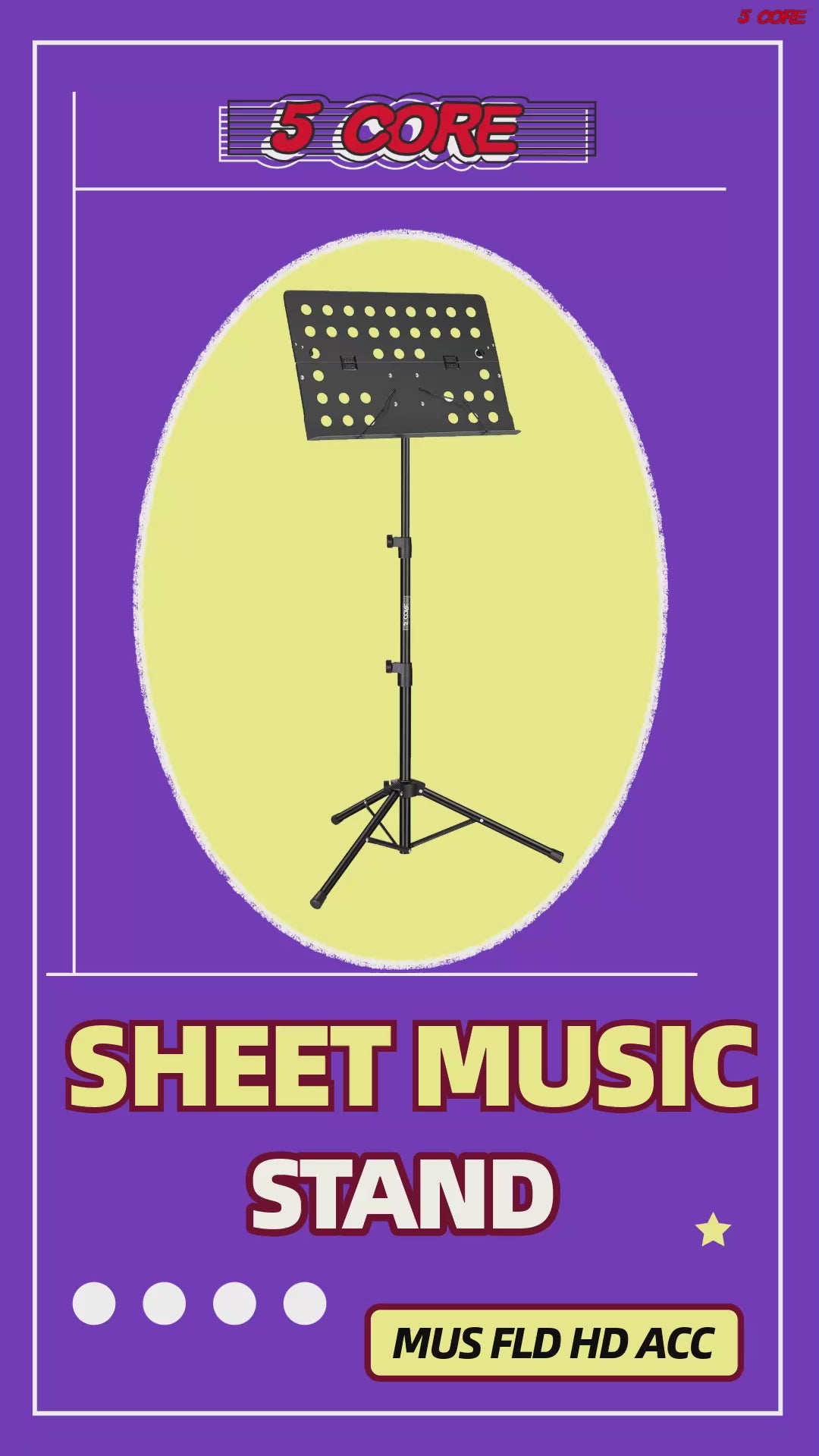 5Core Music Stand For Sheet Music Portable Tripod Adjustable Folding Note Holder White