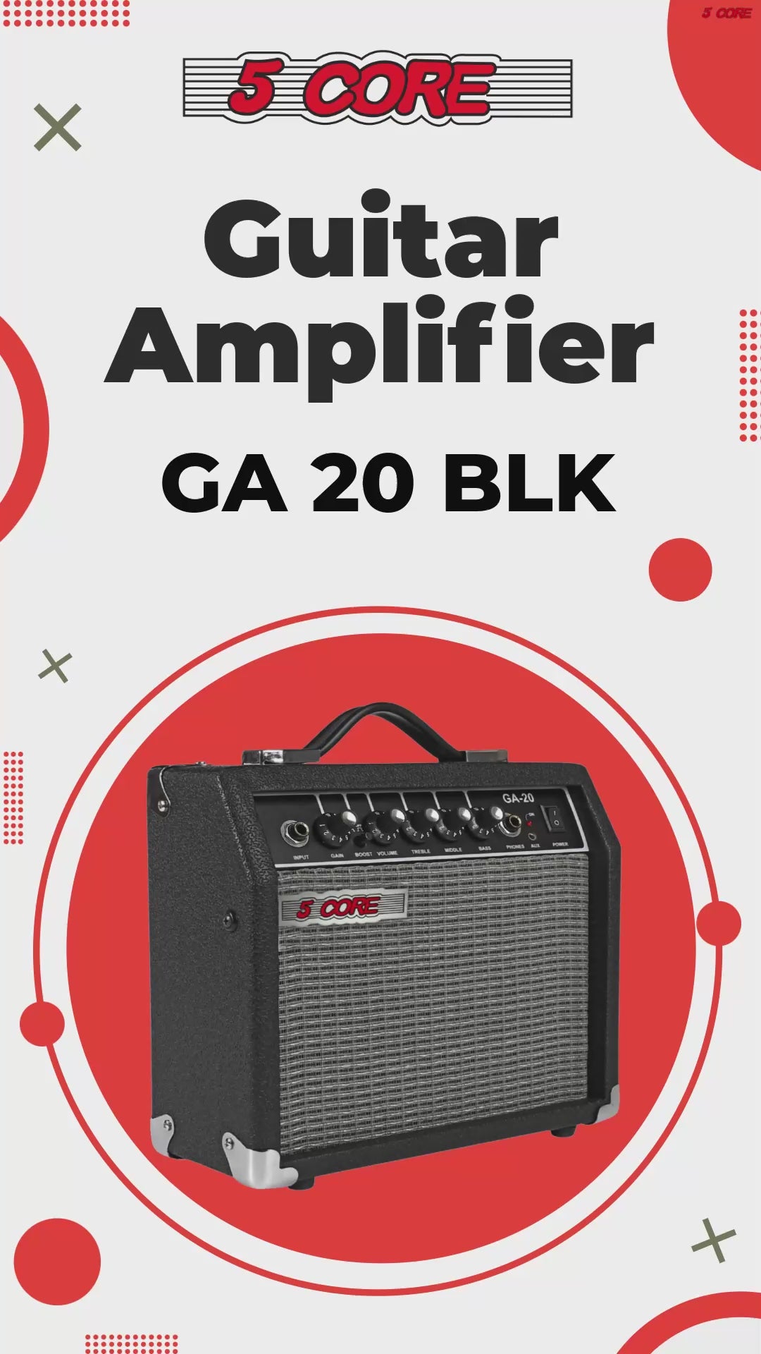 5 Core Guitar Amp 20W Electric Bass Acoustic Portable Amplifier Practice Amplificador